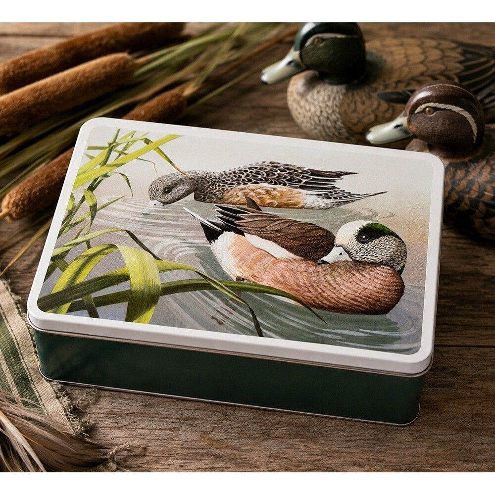 Vintage American Wigeon Duck Wildlife Tin Storage Box Keepsake Container 9x6.75"